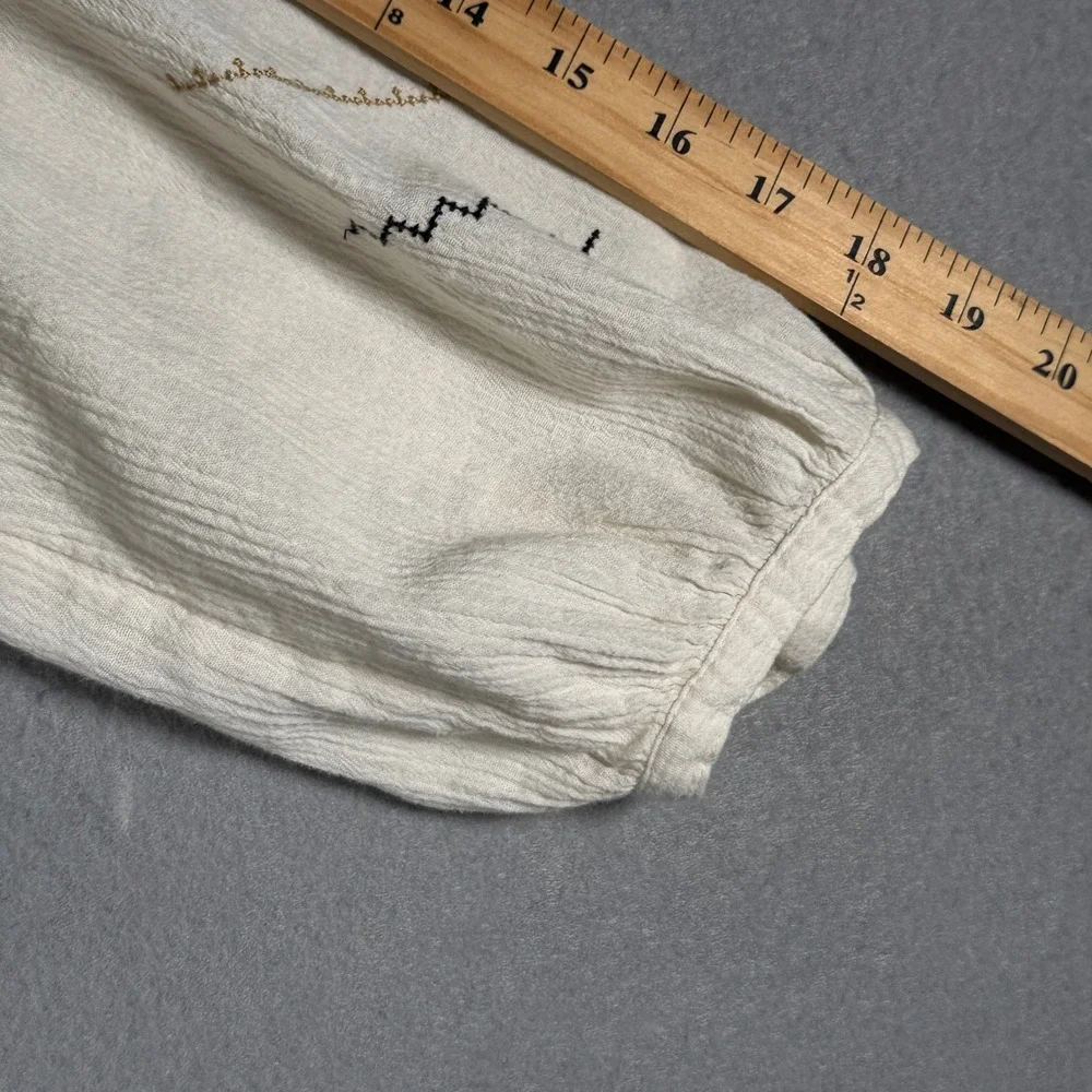 Madewell MD132 Cream Embroidered‎ Cotton Crinkle Gauze Peasant Blouse XS SP21